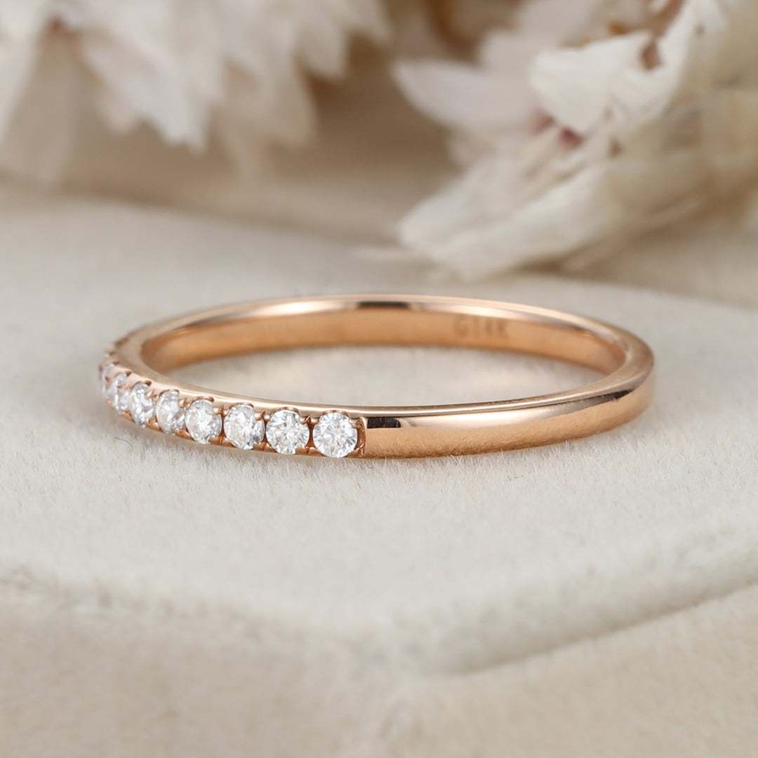Moissanite wedding band women Rose gold wedding band vintage Unique Half eternity Stacking Matching band delicate bridal promise gift ring