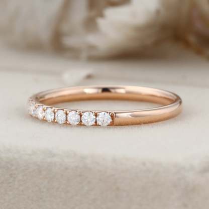 Moissanite wedding band women Rose gold wedding band vintage Unique Half eternity Stacking Matching band delicate bridal promise gift ring