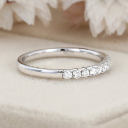 Moissanite wedding band women White gold wedding band vintage Unique Half eternity Stacking Matching band delicate bridal promise gift ring