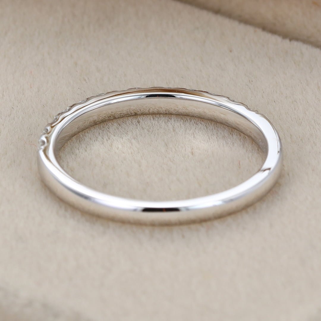 Moissanite wedding band women White gold wedding band vintage Unique Half eternity Stacking Matching band delicate bridal promise gift ring