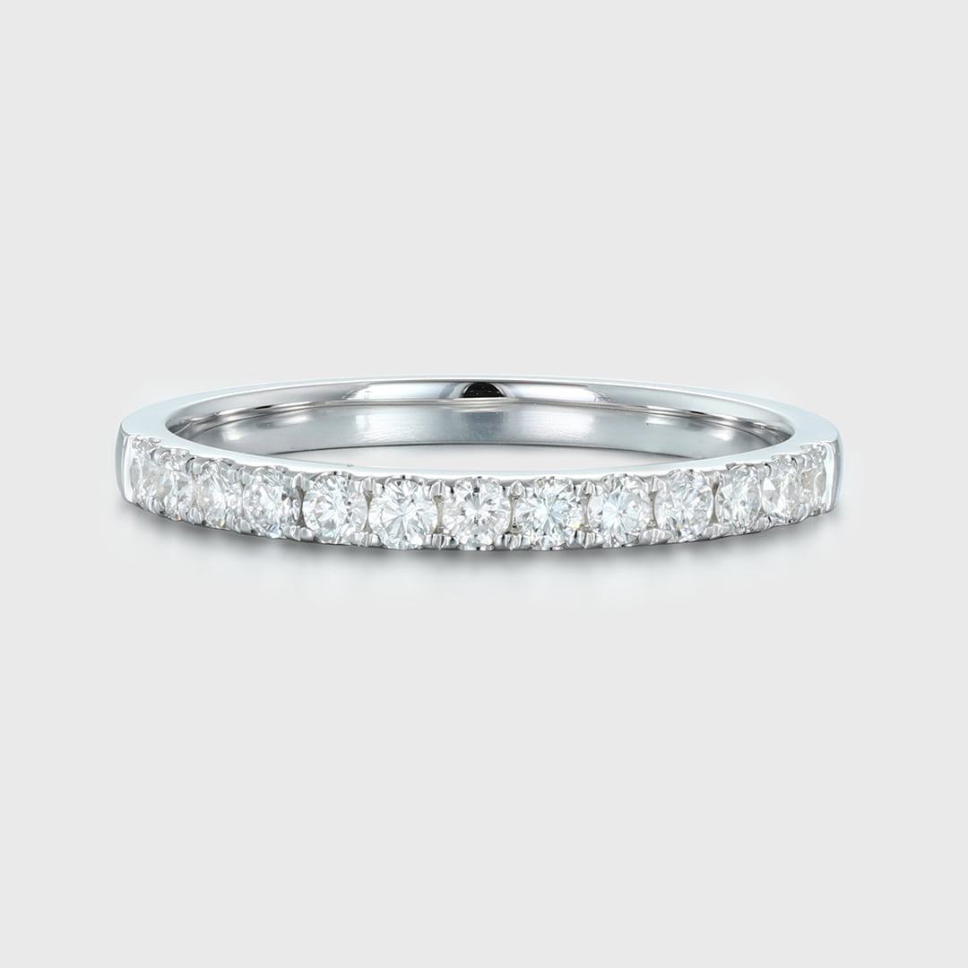Moissanite wedding band women White gold wedding band vintage Unique Half eternity Stacking Matching band delicate bridal promise gift ring