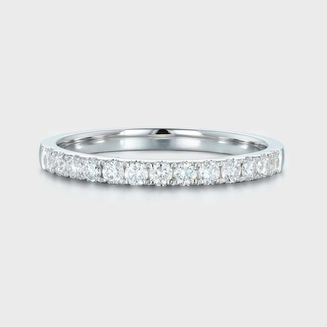 Moissanite wedding band women White gold wedding band vintage Unique Half eternity Stacking Matching band delicate bridal promise gift ring
