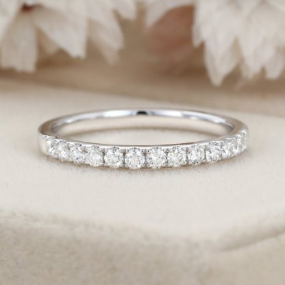 Moissanite wedding band women White gold wedding band vintage Unique Half eternity Stacking Matching band delicate bridal promise gift ring