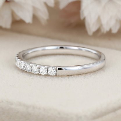 Moissanite wedding band women White gold wedding band vintage Unique Half eternity Stacking Matching band delicate bridal promise gift ring