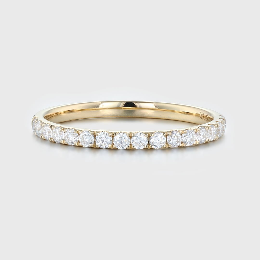 Moissanite wedding band women Yellow gold wedding band vintage Unique Half eternity Stacking Matching band delicate bridal promise gift