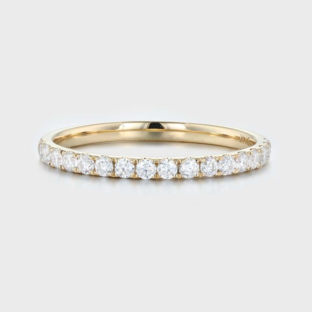 Moissanite wedding band women Yellow gold wedding band vintage Unique Half eternity Stacking Matching band delicate bridal promise gift