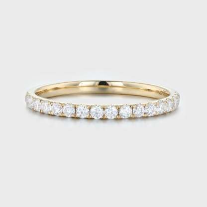 Moissanite wedding band women Yellow gold wedding band vintage Unique Half eternity Stacking Matching band delicate bridal promise gift