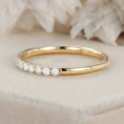 Moissanite wedding band women Yellow gold wedding band vintage Unique Half eternity Stacking Matching band delicate bridal promise gift