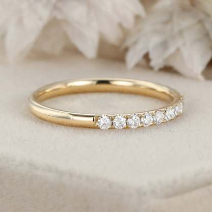 Moissanite wedding band women Yellow gold wedding band vintage Unique Half eternity Stacking Matching band delicate bridal promise gift