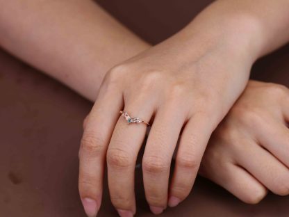 Moss Agate Wedding Band Unique Rose Gold Diamond Curved Wedding Band Filigree Stacking Band Vintage Promise Band Women