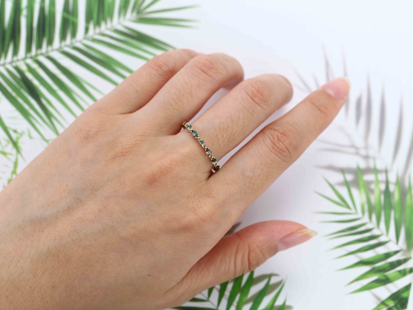 Natura Moss Agate Stacking Wedding Band In 14K Yellow Gold
