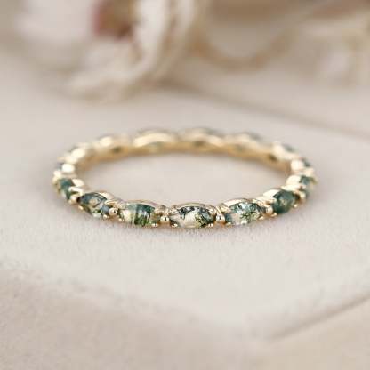 Natura Moss Agate Stacking Wedding Band In 14K Yellow Gold