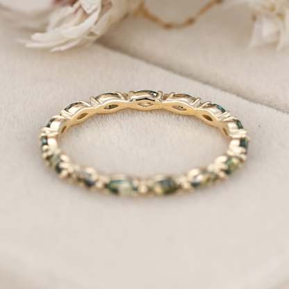 Natura Moss Agate Stacking Wedding Band In 14K Yellow Gold