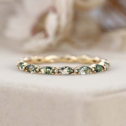 Natura Moss Agate Stacking Wedding Band In 14K Yellow Gold