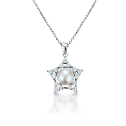 925 Sterling Silver Natural Pearl Star Necklace
