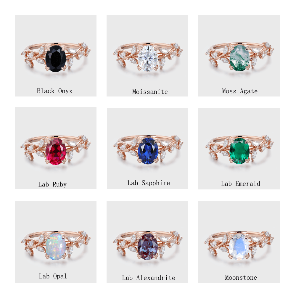 Nature Inspiration Oval Cut Opal and diamond Engagement Ring 14K Rose Gold