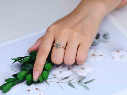 Nature Inspired Marquise Cut Moss Agate Engagement Ring Vintage Rose Gold Wedding Ring Twist leaf Anniversary Band Gift