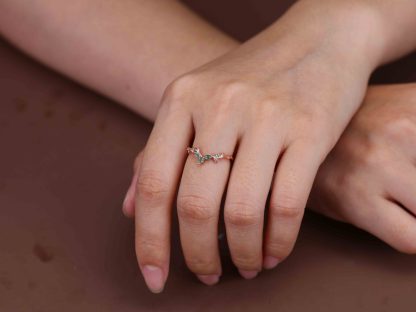 Nature Inspired Moss Agate Wedding Band 14K Rose Gold Curved Vintage Curved Leaf Design Wedding Band Anniversary Gifts