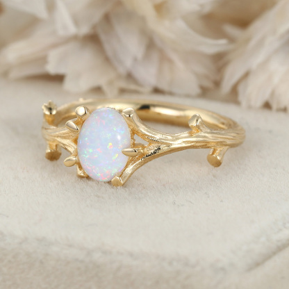 Opal Twig Engagement Ring in 14k Yellow Gold Engagement Ring Oval Cut Natural Opal Ring Anniversary Ring