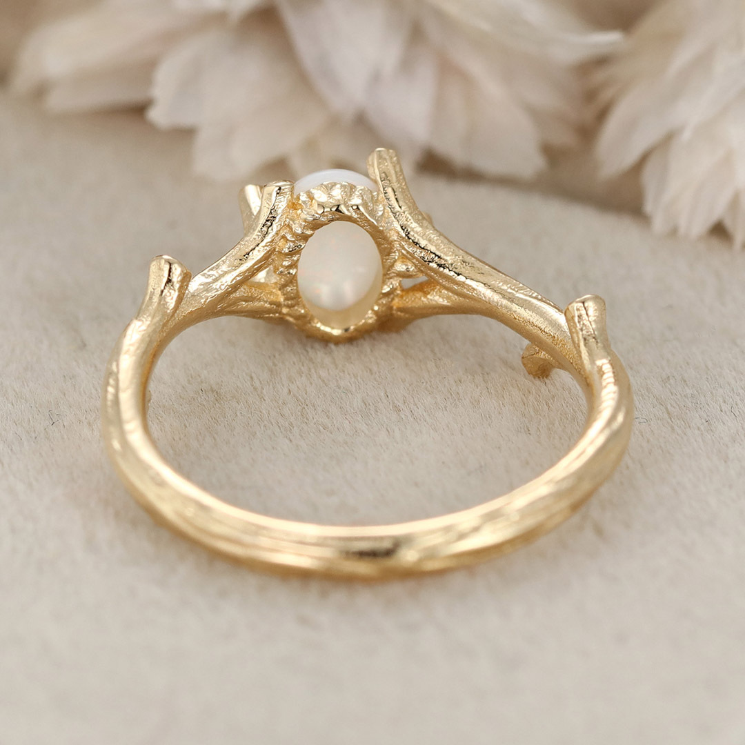 Opal Twig Engagement Ring in 14k Yellow Gold Engagement Ring Oval Cut Natural Opal Ring Anniversary Ring