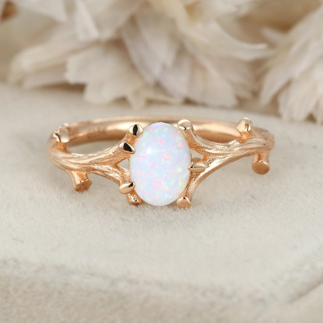 Opal Twig Engagement Ring in 14k Yellow Gold Engagement Ring Oval Cut Natural Opal Ring Anniversary Ring