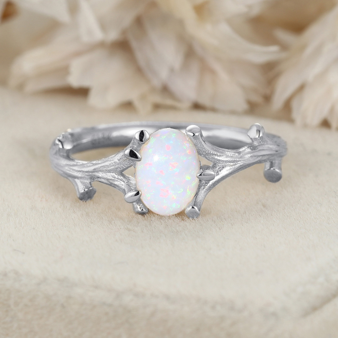 Opal Twig Engagement Ring in 14k Yellow Gold Engagement Ring Oval Cut Natural Opal Ring Anniversary Ring