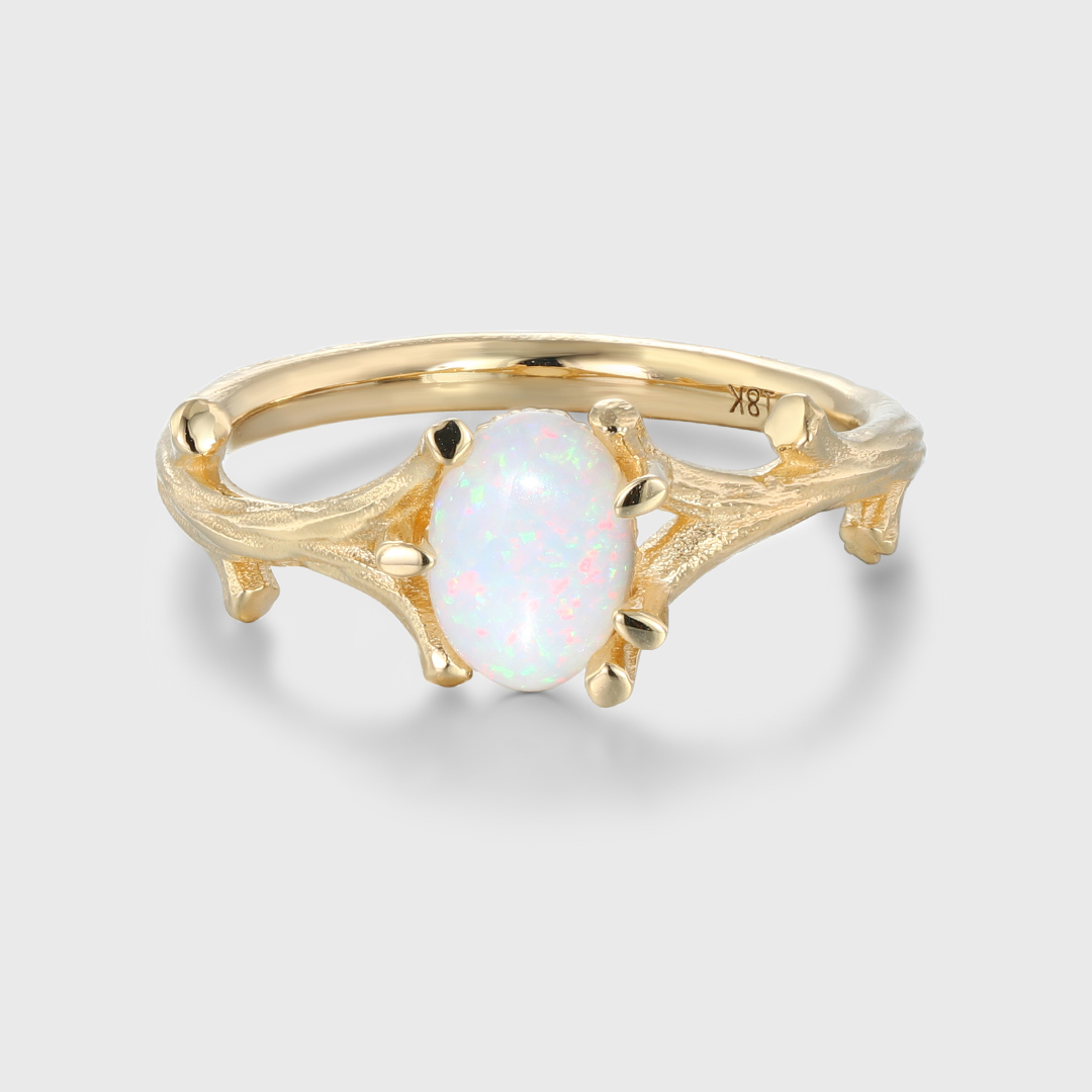 Opal Twig Engagement Ring in 14k Yellow Gold Engagement Ring Oval Cut Natural Opal Ring Anniversary Ring