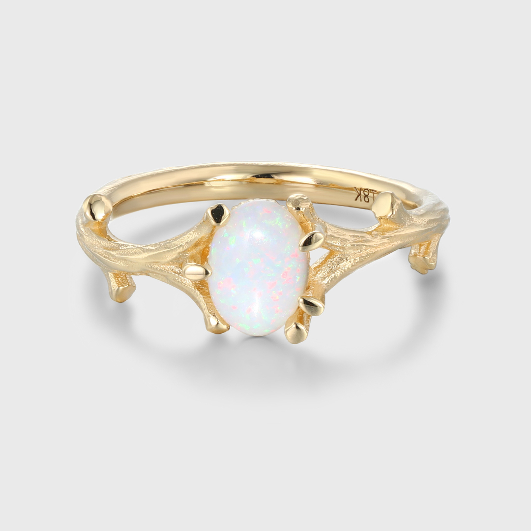 Opal Twig Engagement Ring in 14k Yellow Gold Engagement Ring Oval Cut Natural Opal Ring Anniversary Ring
