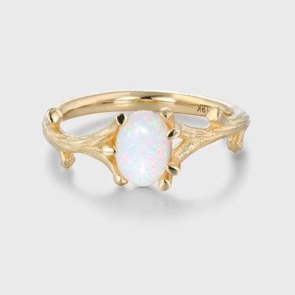 Opal Twig Engagement Ring in 14k Yellow Gold Engagement Ring Oval Cut Natural Opal Ring Anniversary Ring
