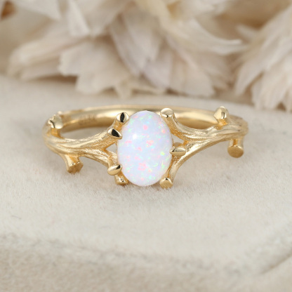 Opal Twig Engagement Ring in 14k Yellow Gold Engagement Ring Oval Cut Natural Opal Ring Anniversary Ring