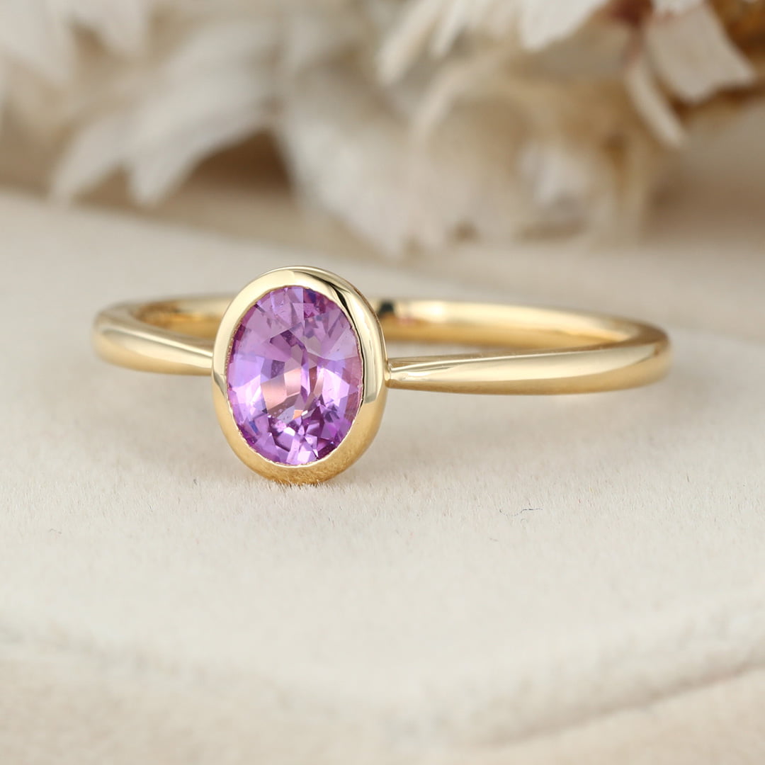 Oval Amethyst Engagement Ring 14K Yellow Gold engagement ring solitaire engagement ring Amethyst Ring Bridal Anniversary Ring
