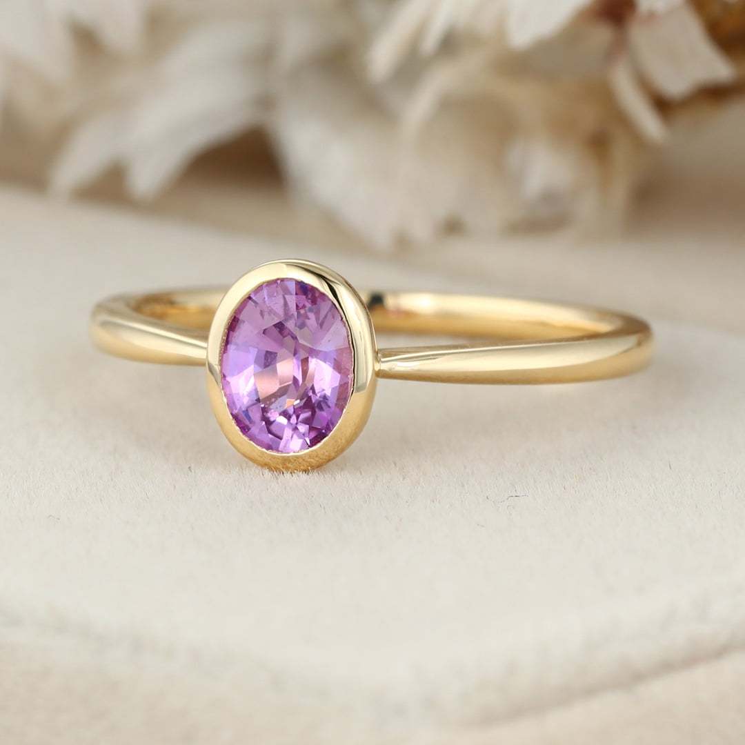 Oval Amethyst Engagement Ring 14K Yellow Gold engagement ring solitaire engagement ring Amethyst Ring Bridal Anniversary Ring