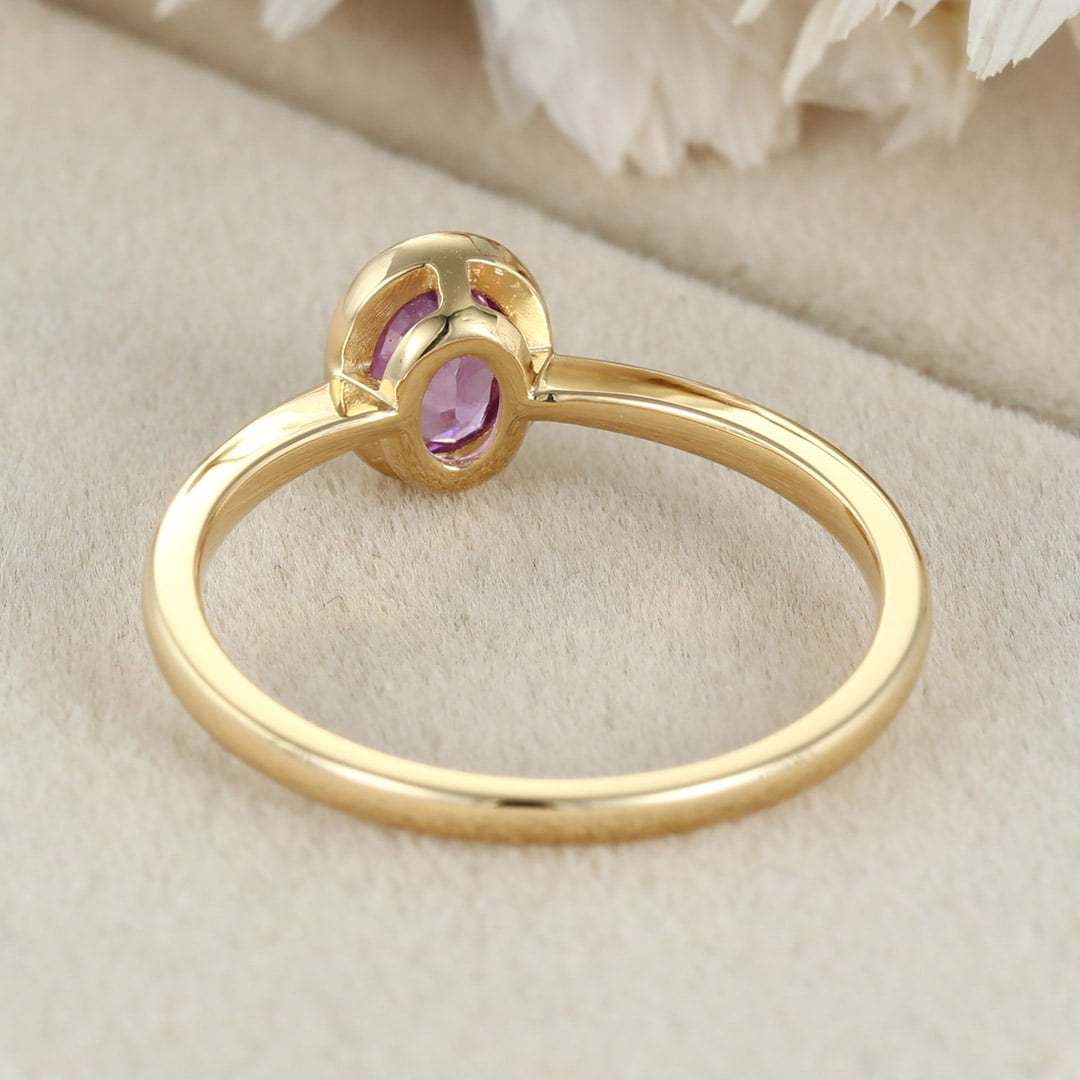Oval Amethyst Engagement Ring 14K Yellow Gold engagement ring solitaire engagement ring Amethyst Ring Bridal Anniversary Ring