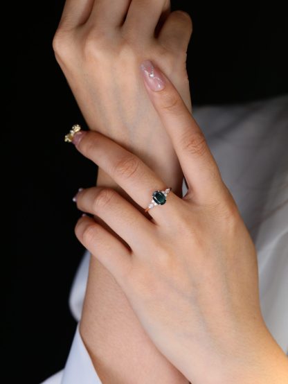 Oval Blue green sapphire engagement ring unique Vintage engagement ring Rose gold Marquise ring Cluster ring Bridal promise Anniversary ring
