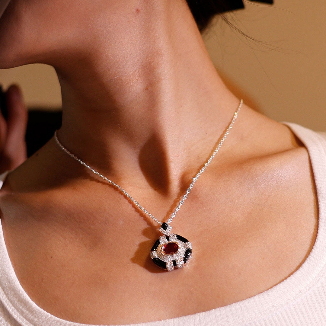 Oval Cut Lab Ruby Pendant Necklaces Unique Hip Hop Art Deco 14K White Gold Necklaces