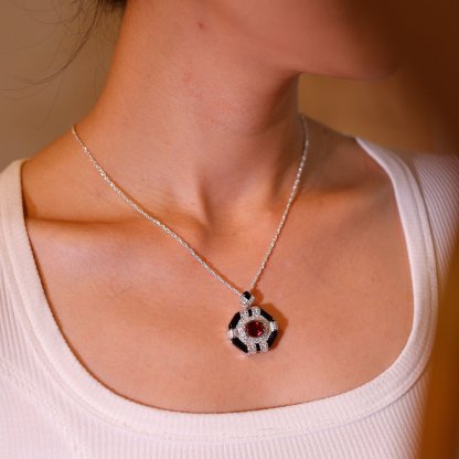 Oval Cut Lab Ruby Pendant Necklaces Unique Hip Hop Art Deco 14K White Gold Necklaces
