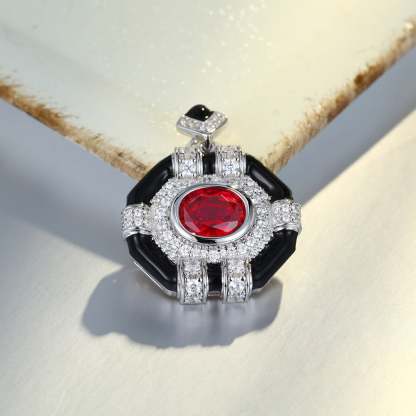 Oval Cut Lab Ruby Pendant Necklaces Unique Hip Hop Art Deco 14K White Gold Necklaces