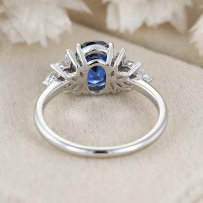 Oval Cut Sapphire Engagement Ring Women White Gold Engagement Ring Unique Vintage Cluster Marquise Diamond Wedding Bridal Anniversary Gift