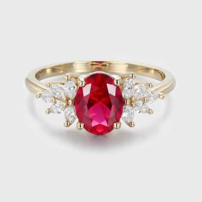 Oval Lab Ruby engagement ring vintage Yellow Gold Cluster engagement ring marquise Opal wedding Bridal Promise gift for her