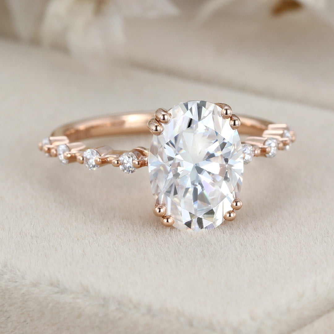 2.5 Carat Oval Cut Moissanite Engagement Ring In 14K Rose Gold