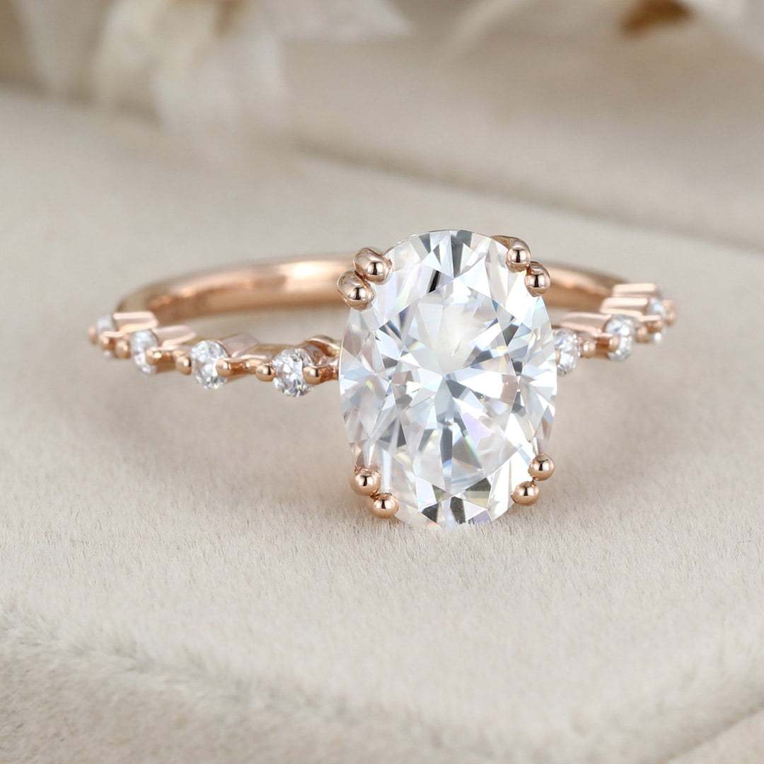 2.5 Carat Oval Cut Moissanite Engagement Ring In 14K Rose Gold