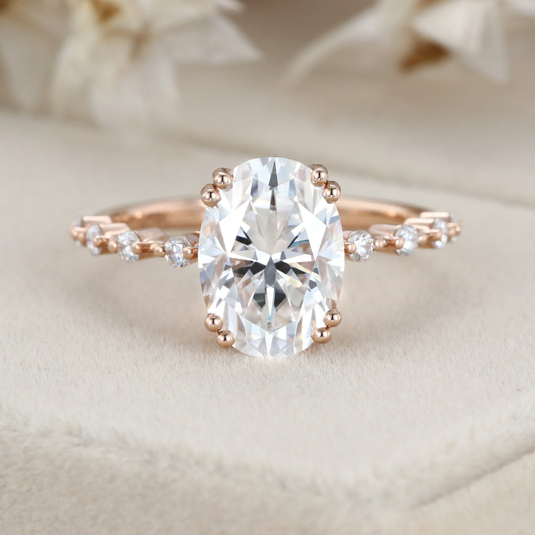 2.5 Carat Oval Cut Moissanite Engagement Ring In 14K Rose Gold