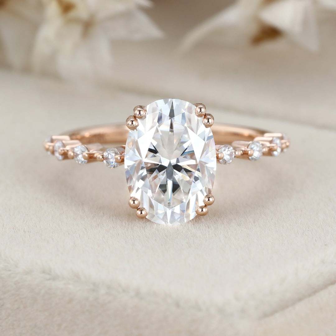 2.5 Carat Oval Cut Moissanite Engagement Ring In 14K Rose Gold
