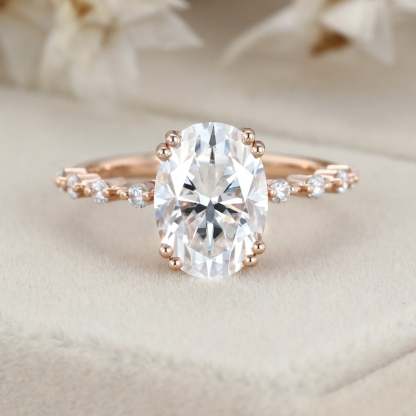 2.5 Carat Oval Cut Moissanite Engagement Ring In 14K Rose Gold