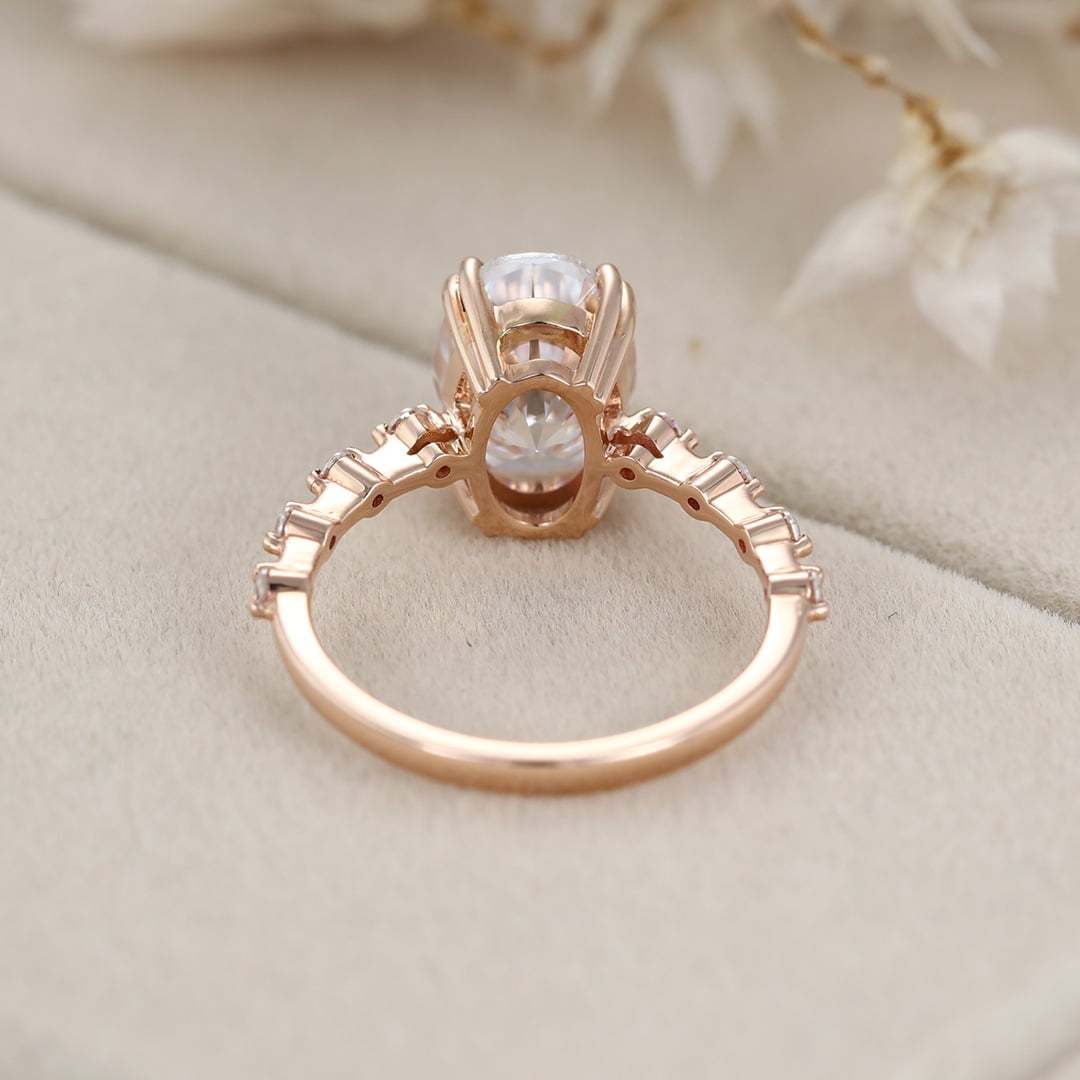 2.5 Carat Oval Cut Moissanite Engagement Ring In 14K Rose Gold