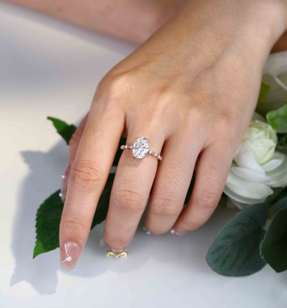 2.5 Carat Oval Cut Moissanite Engagement Ring In 14K Rose Gold