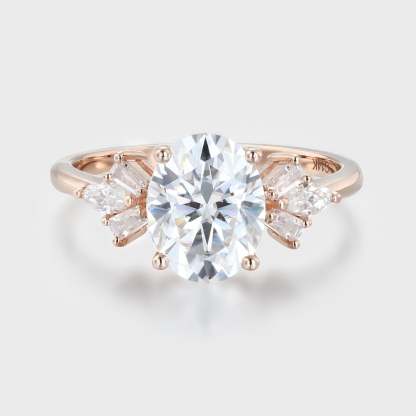 2 Carat Oval Moissanite Side Stones Engagement Ring in14K Rose Gold