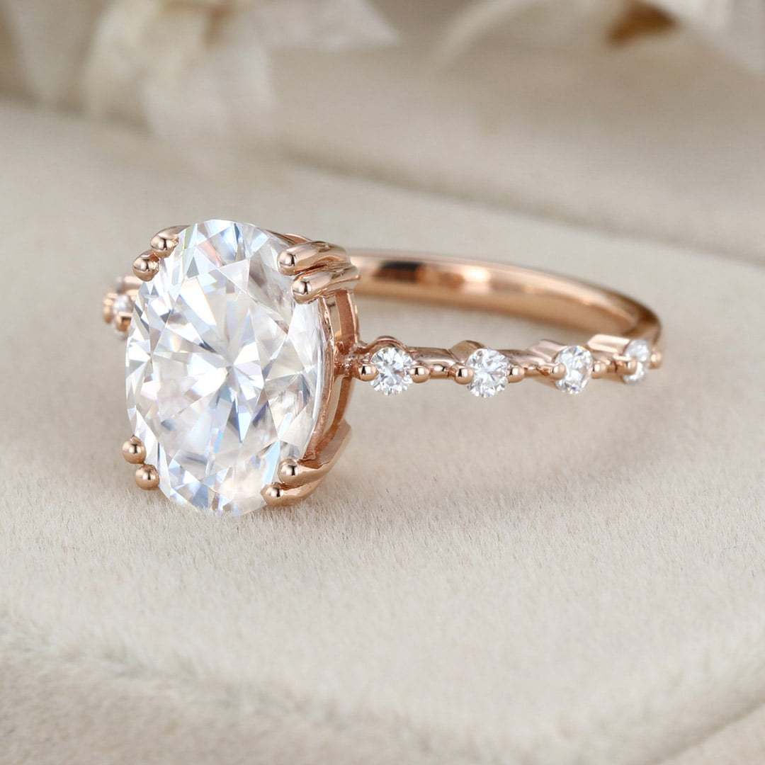 2.5 Carat Oval Cut Moissanite Engagement Ring In 14K Rose Gold