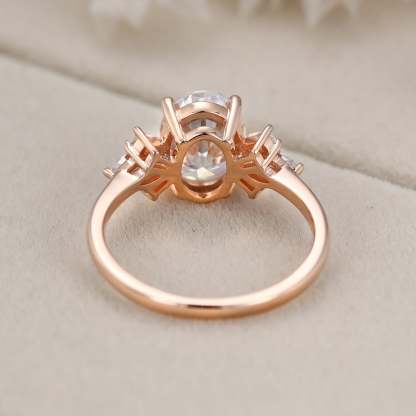 2 Carat Oval Moissanite Side Stones Engagement Ring In 14K Rose Gold