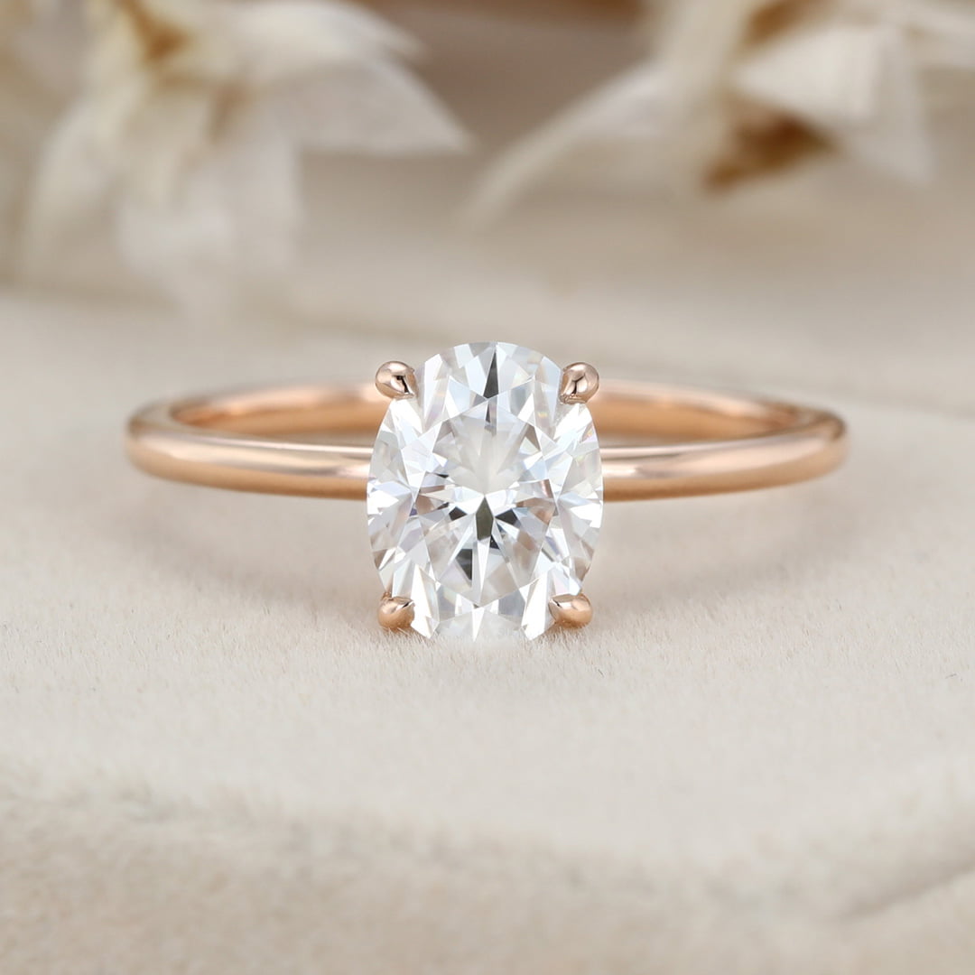 Simple 8x6mm 1.5  Carat  Oval Moissanite Ring In 14K Rose Gold